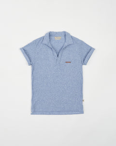 Blue knitted wide neck polo