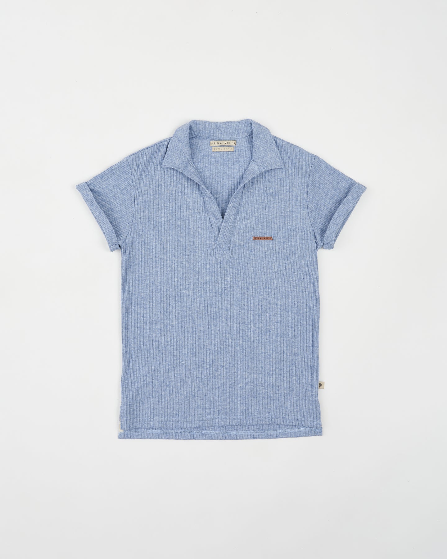 Blue knitted wide neck polo