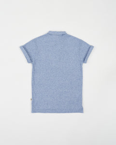 Blue knitted wide neck polo