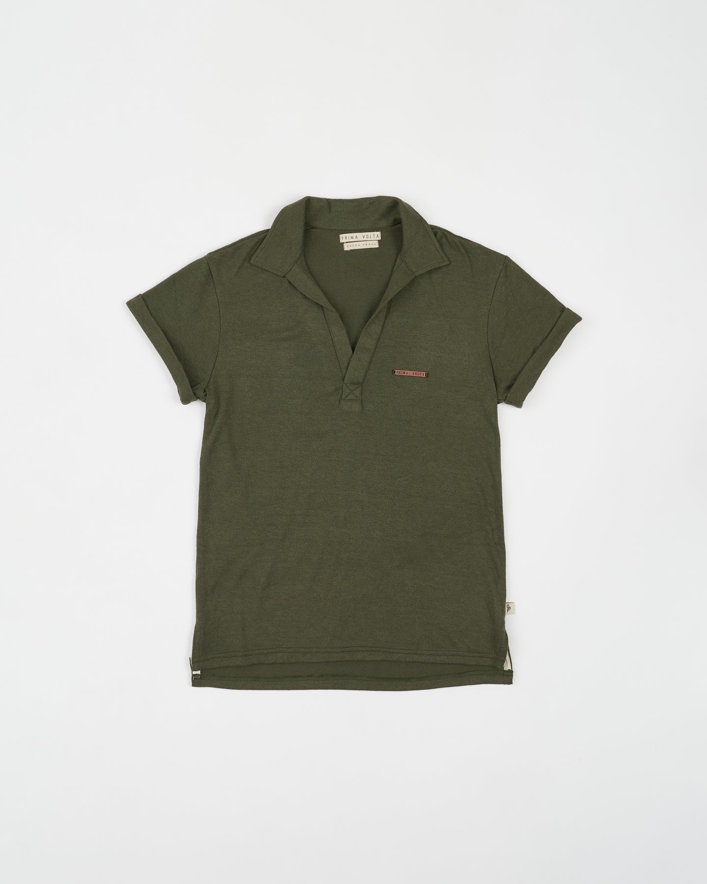 Military Green Knitted Wide Neck Polo