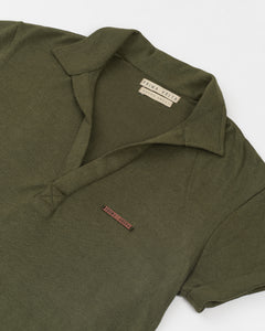 Military Green Knitted Wide Neck Polo