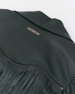 Handmade Green Leather Fringe Jacket
