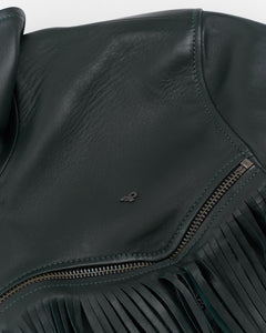 Handmade Green Leather Fringe Jacket