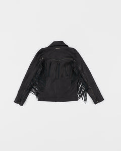 Handmade Black Leather Fringe Jacket