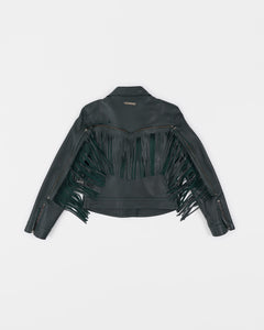 Handmade Green Leather Fringe Short Jacket