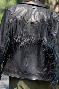 Handmade Black Leather Fringe Jacket